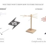 KitchenDAO pasta drying rack set up in a kitchen during review.