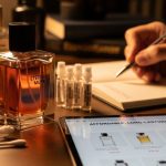 man applying affordable long lasting perfume on neck