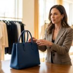 Dallas stylist inspecting a luxury handbag for authenticity